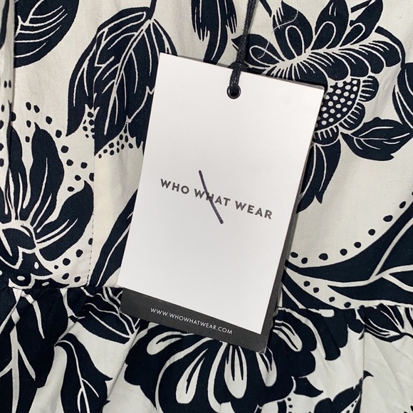 Who what wear dress midi black‎ white floral tropical NEW small - Picture 5 of 6